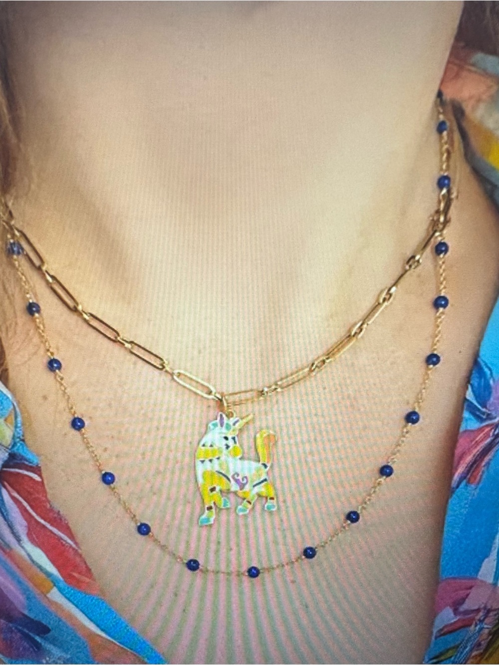 14K Yellow GOLD Lapis Lazuli Station Necklace